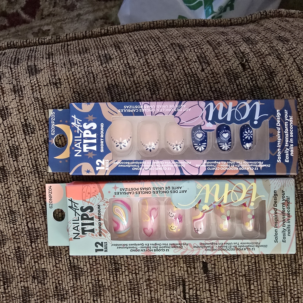 Nail Art Tips Set with Floral and Abstract Designs